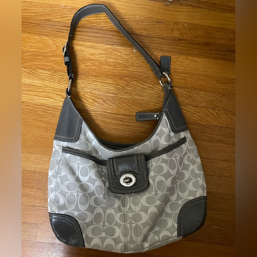 Coach Silver and Gray Signature Shoulder Bag